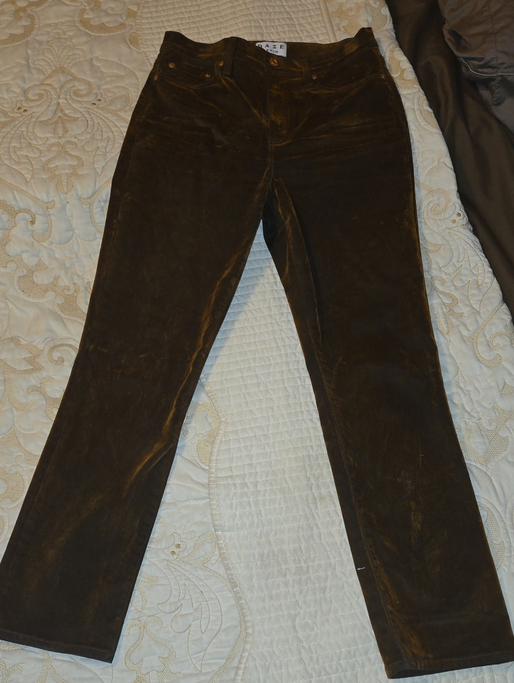 Daze Denim Shiny Velvet Dark Brown Straight Leg Jean
